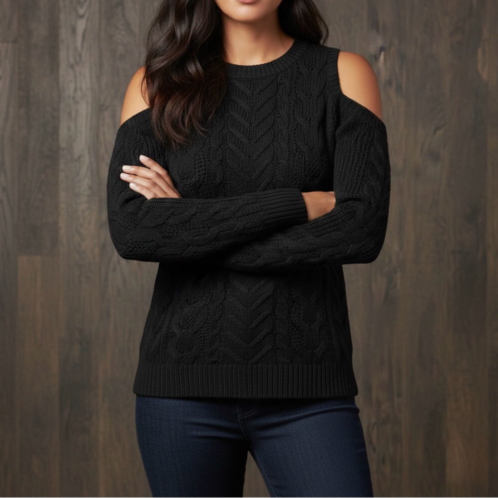 New York & Company Cold-Shoulder Cable Knit Sweater